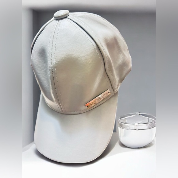BEBE Women Gray Leather Baseball Cap By BERSERK SHIRE Fashions